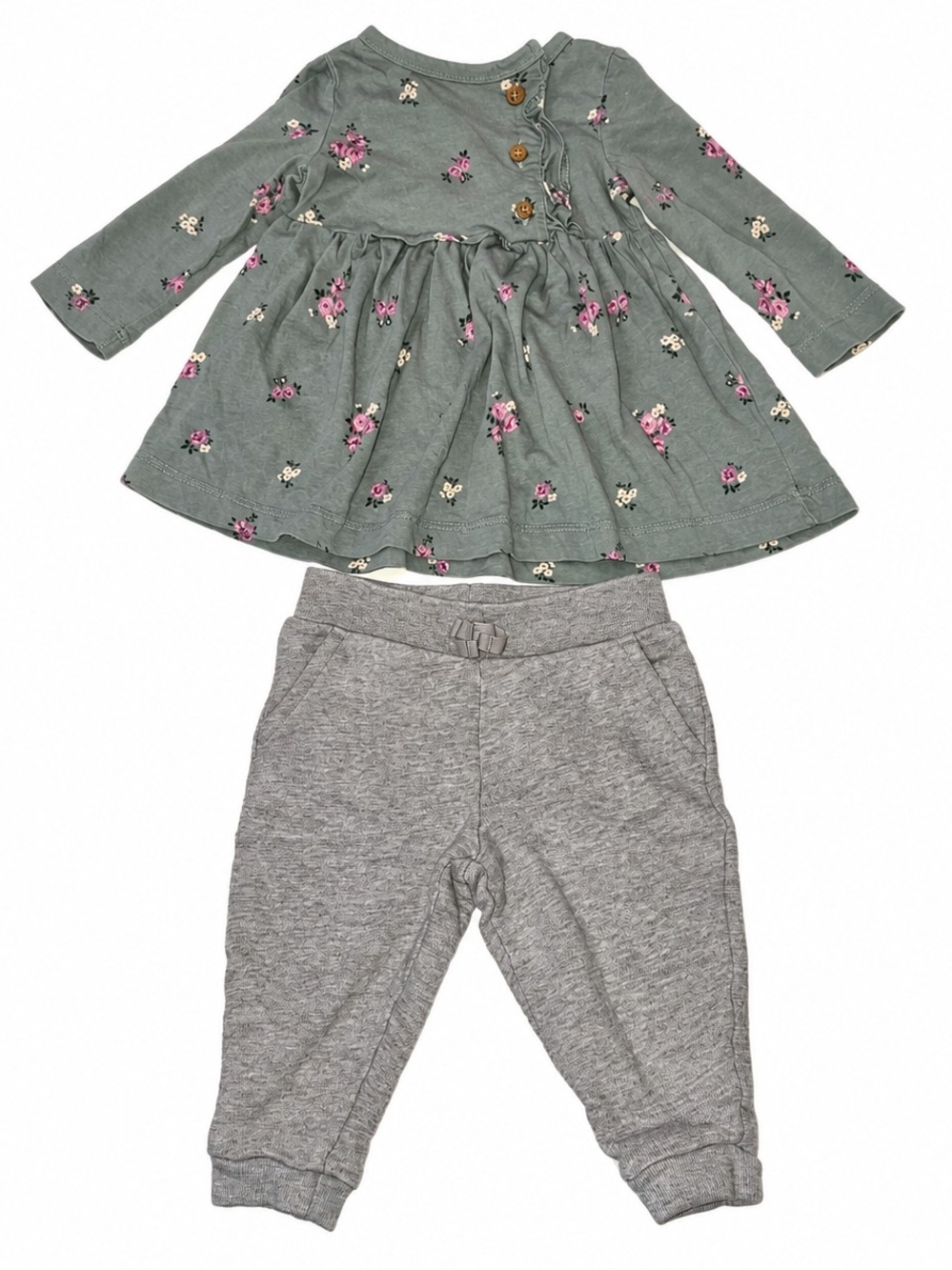 Carter's Green Floral Tunic & Gray Jogger Set